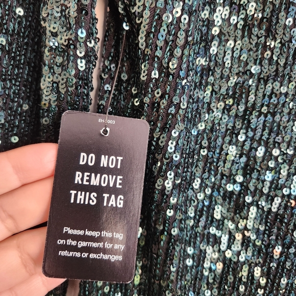 Express Emerald Green Sequins Knee Length V Neck Dress size Small - Picture 8 of 9